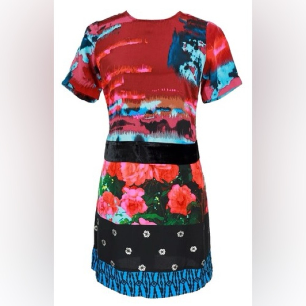 Anthropologie Tracy Reese Silk Short Sleeve Dress Multicolor Mixed Media 10‎